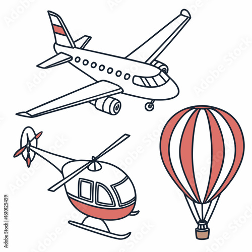 Airplane helicopter hot air balloon travel transportation