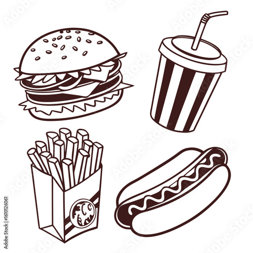 Burger fries soda hot dog icons fast food