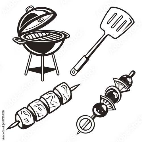 Barbecue grill spatula skewers meat vector