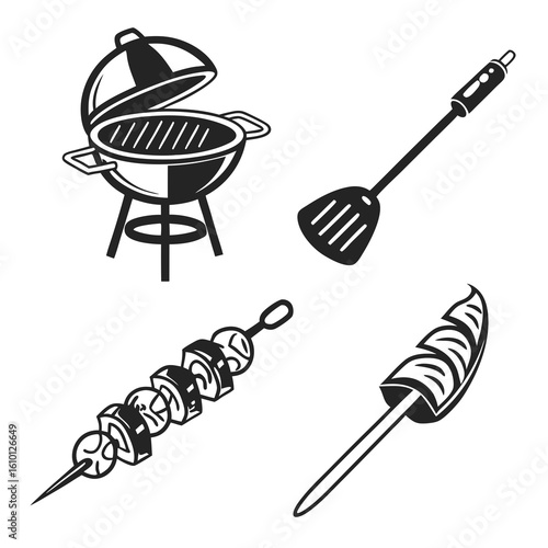 Barbecue grill spatula kebab skewer food vector