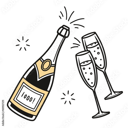 Champagne bottle and glasses celebration toast