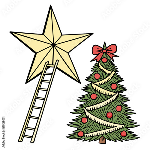 Christmas Tree and Star with Ladder decoration holiday