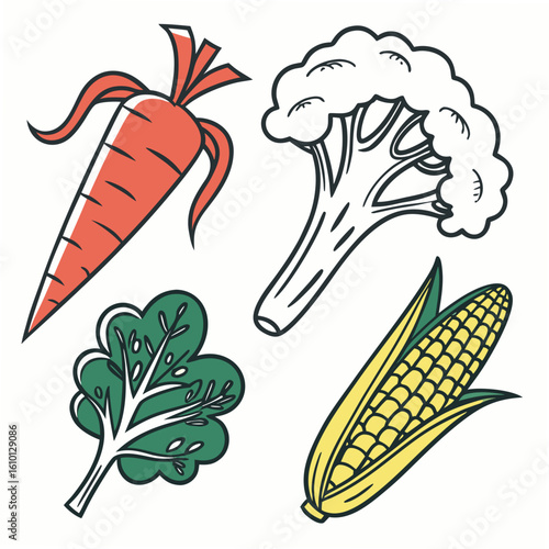 Carrot broccoli corn spinach vegetables