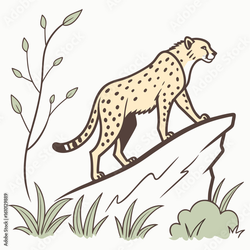 Cheetah on rock with plants animal wildlife