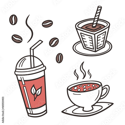 Coffee and smoothie drinks with beans vector