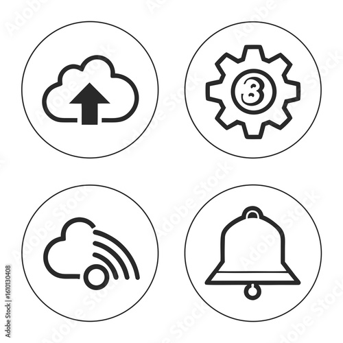 Cloud upload gear bell wifi icons cloud upload icon
