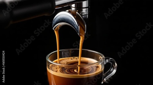 Wallpaper Mural Close Up View Of Espresso Being Poured Into Clear Glass Cup Against Black Background Torontodigital.ca