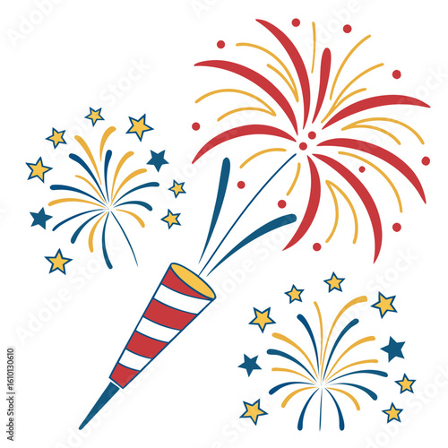 Festive Fireworks Display with Stars celebration party