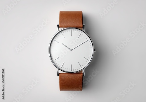 Minimalist watch with tan leather strap