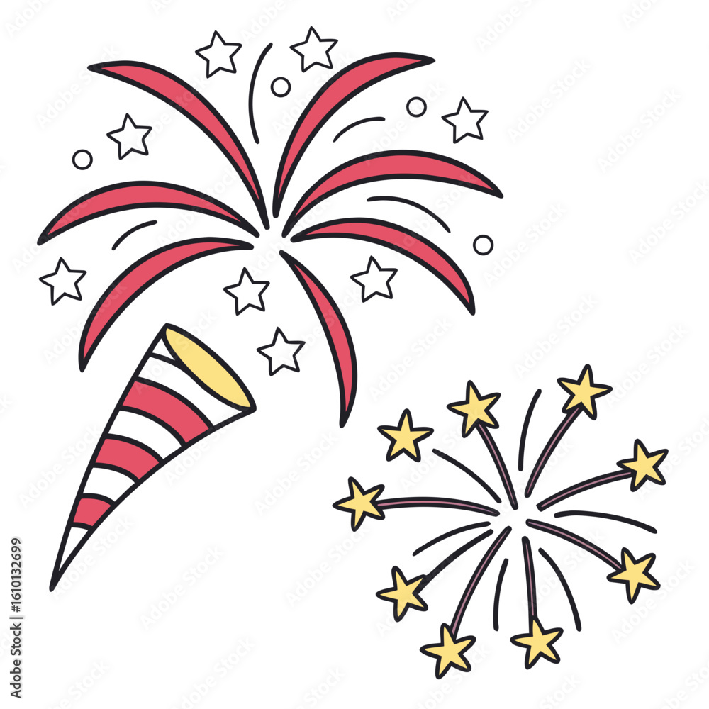 Fototapeta premium Festive fireworks and party popper explosion celebration