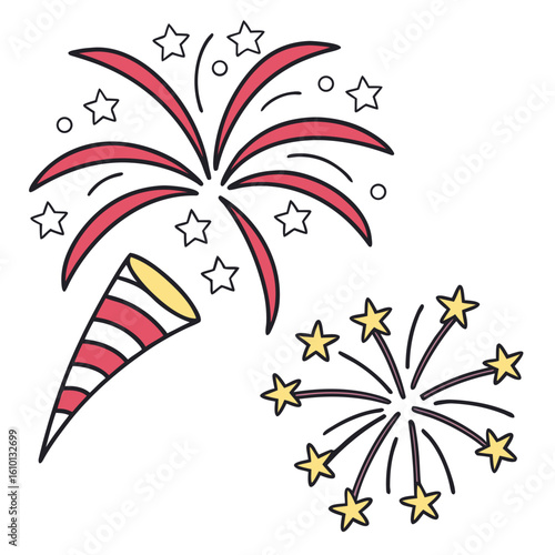 Festive fireworks and party popper explosion celebration