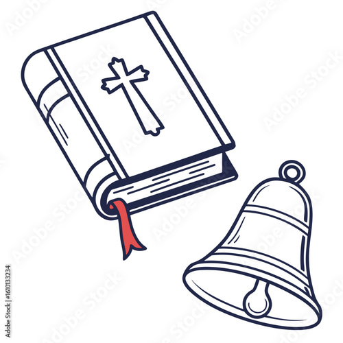 Holy book with cross and ringing bell bible