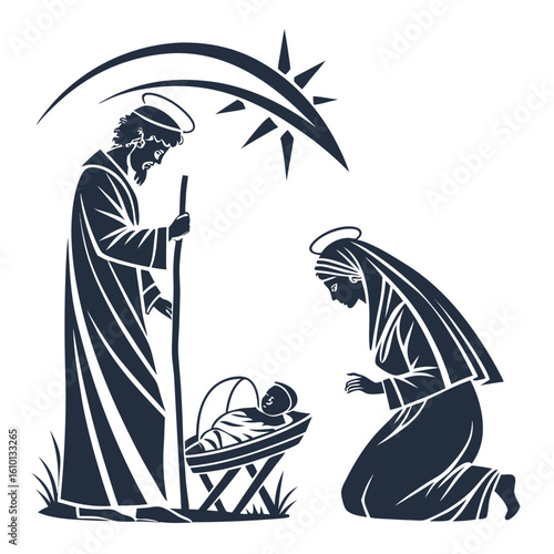 Holy family adoration under star nativity baby jesus