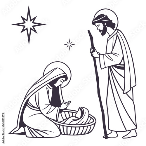 Holy family adoration with star nativity mary