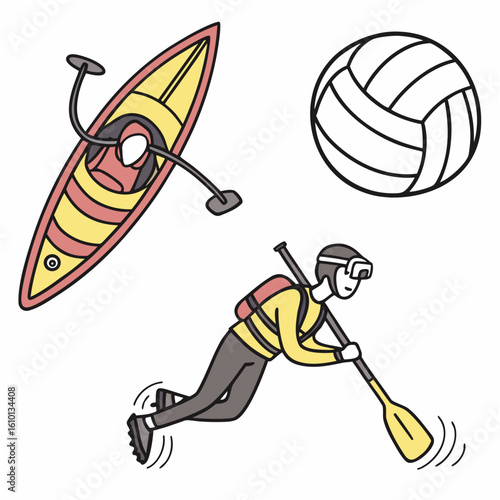 Kayak volleyball and snorkeling person canoe paddle