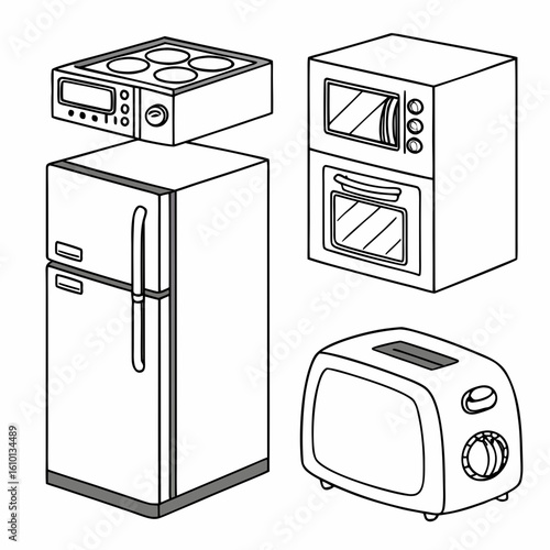 Kitchen appliances refrigerator microwave oven toaster vector