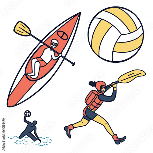 Kayaking volleyball water polo and paddleboarding summer