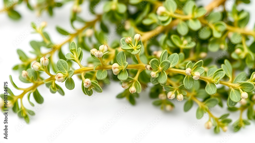 Fototapeta premium Fresh sweet marjoram branch, oregano, close-up, isolated on white background
