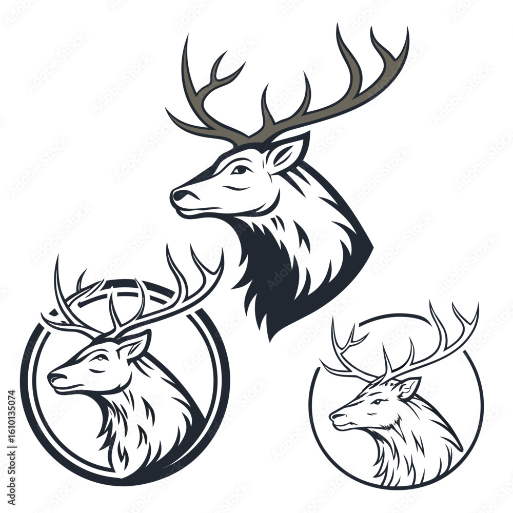 Obraz premium Majestic deer heads with intricate antlers stag