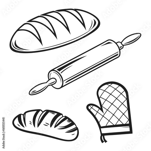 Loaf bread rolling pin oven mitt baking