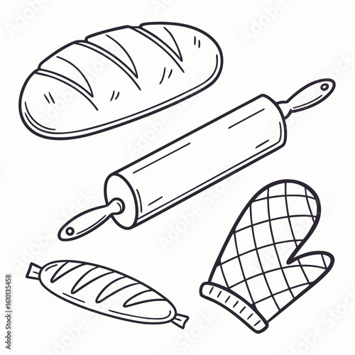 Loaf bread rolling pin oven mitt baking