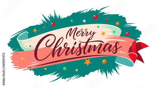 Merry Christmas Banner with Handwritten Calligraphy Greeting for Christian Holiday Celebration
