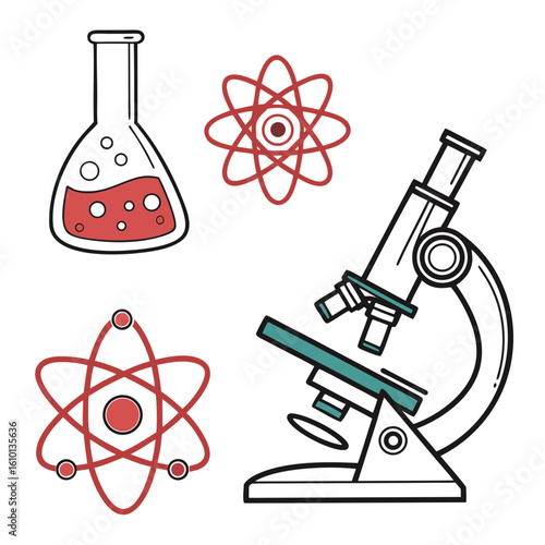 Microscope flask atom symbols science laboratory