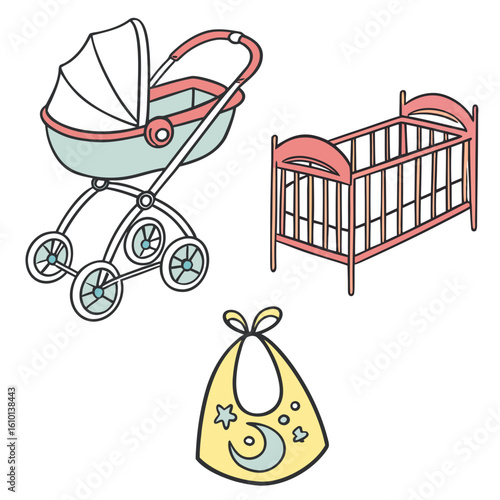 Pastel stroller crib bib with moon and stars baby stroller baby bib