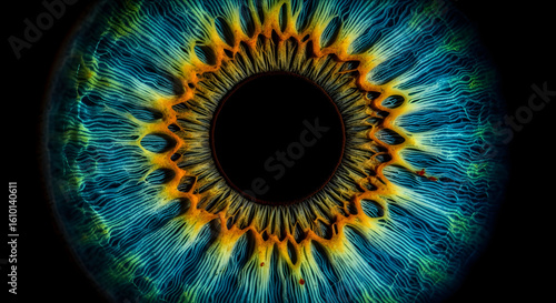 Detailed Eye Iris Texture Close-up Teal, Gold, and Black Anatomy
