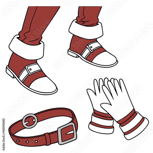 Red boots belt and white gloves set christmas santa