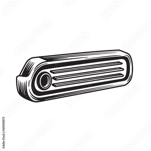 Hand drawn vintage art illustration of an automotive part for engine cooling and ventilation