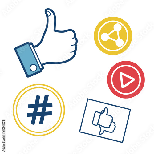 Social media icons thumbs up share hashtag vector