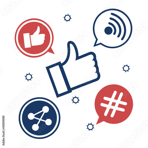 Social media icons thumbs up share hashtag vector