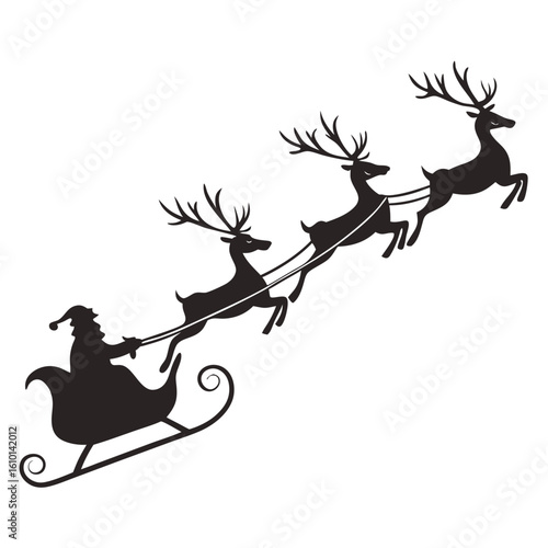 Santa Claus sleigh pulled by reindeer silhouettes christmas holiday