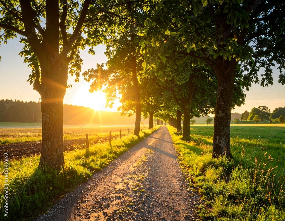Naklejka premium calm forest scene with trees dancing in the breeze and sunlight filtering through