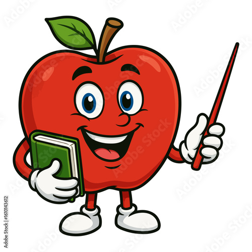 Happy Cartoon Apple Teaching with Book illustration