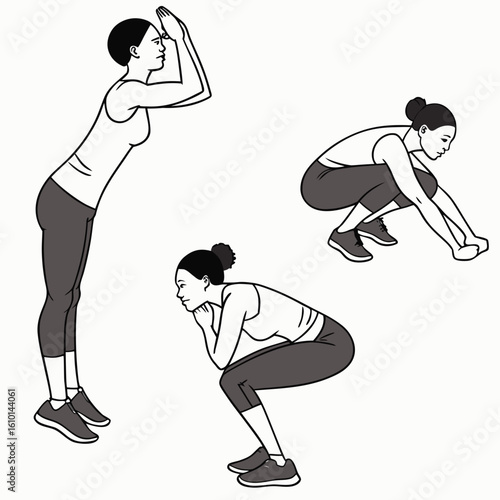 Women performing fitness exercises workout squat