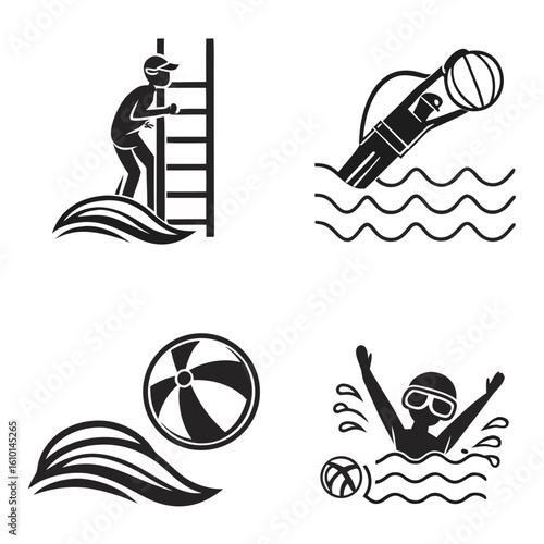 Swimming pool fun icons water