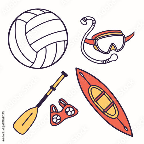 Volleyball snorkel kayak paddle water sports vector