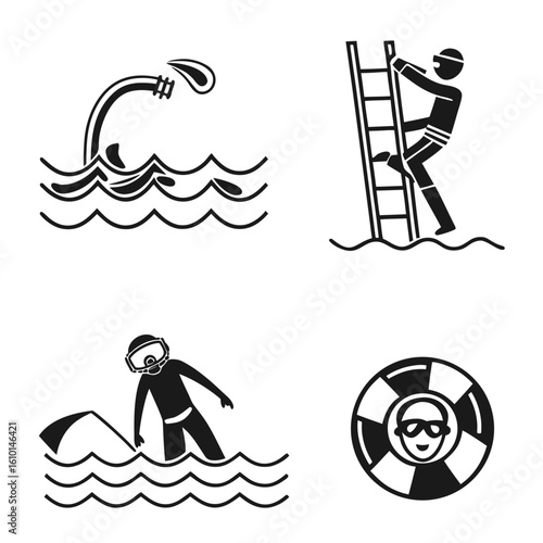 Water hose diver ladder and life preserver icons vector