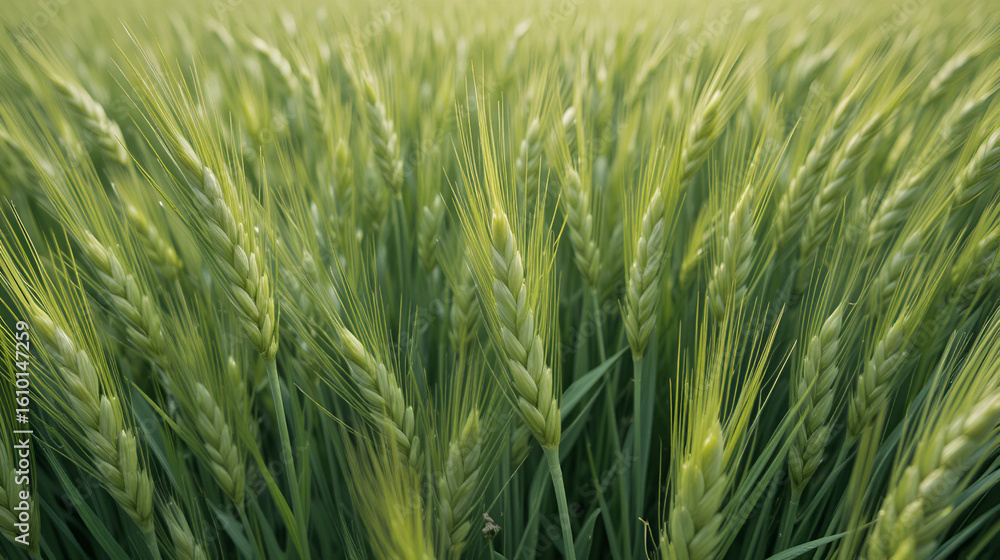 Obraz premium Green wheat field close up image