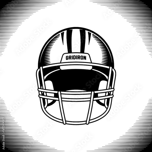 Isolated Black And White Graphic Depiction Of A Modern Gridiron Football Helmet