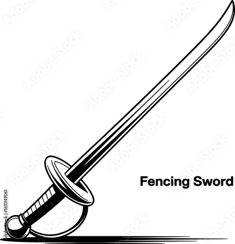 Elegant Fencing Foil Illustration With Intricate Hilt Design On A White Backdrop