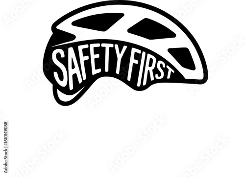 Stylized Protective Cycling Headgear with "Safety First" Message Isolated on White