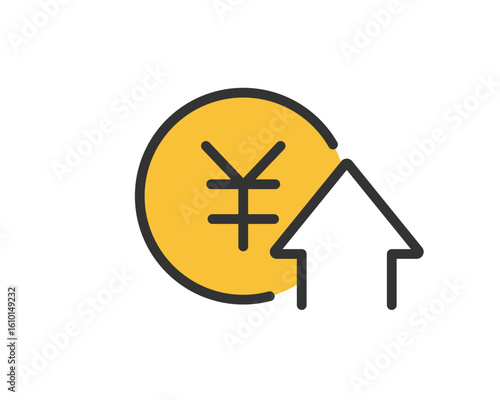 日本円と上向き矢印のアイコン | 成長 資産 利益 お金 ビジネス 経済 ベクター素材