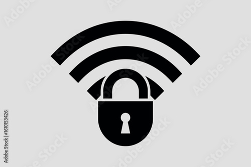 Secure wi fi network symbol with a padlock and signal waves