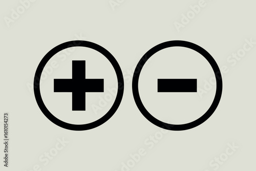Simple graphic of plus and minus symbols within oval outlines on a neutral background
