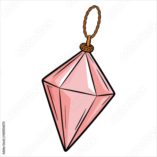 Pink magical crystal as a spiritual amulet and mystical good luck charm gem. Outline art magic element collection ideal for spiritual designs and magic themes.