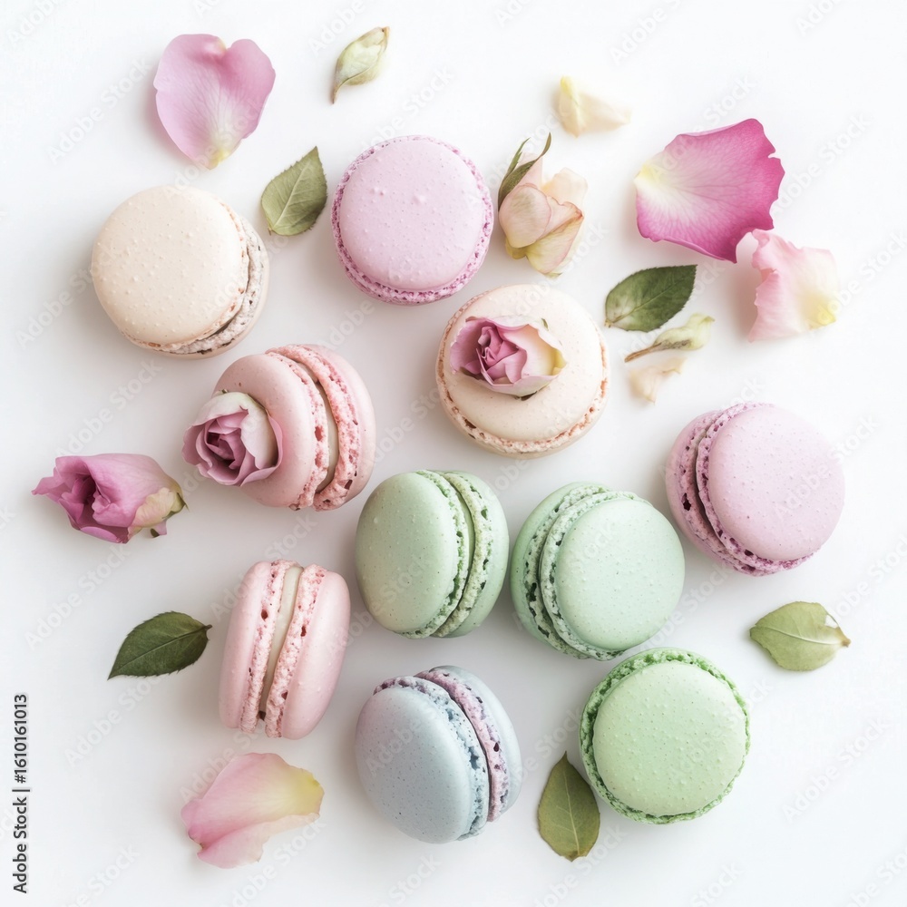 Fototapeta premium A beautiful display of macarons in soft pastel pink,