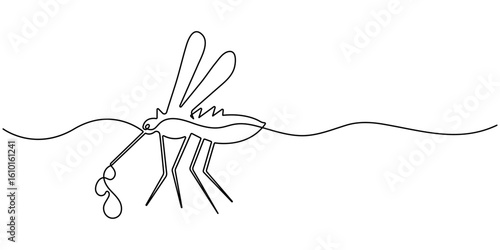 Dengue mosquito continuous one line drawing, continuous Dengue mosquito. mosquito drawn in one line.  World Malaria Day. One line design vector illustration. single line vector illustration. 